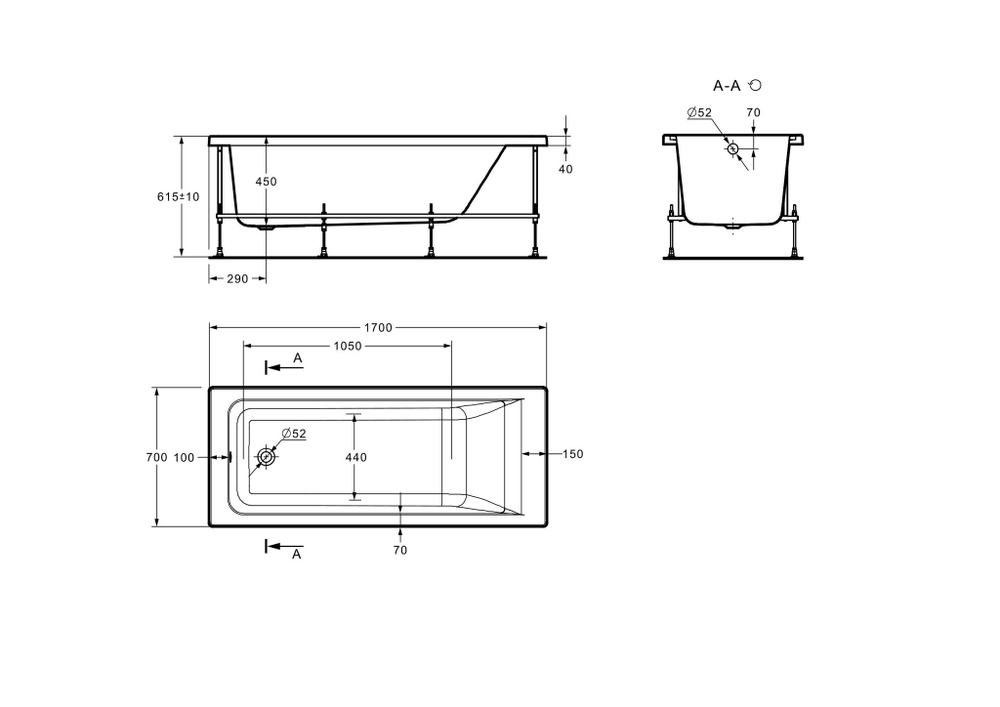 Акриловая ванна Roca Easy 170x70, ZRU9302905