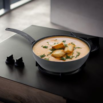 Сотейник 24 см. из кованного алюминия Kamille KM-4134 с антипригарным покрытием PTFE чёрный мрамор