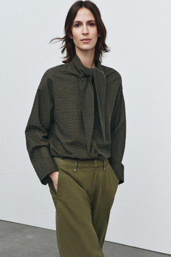 ZARA РУБАШКА В КЛЕТКУ С ПЛАТКОМ — ZW COLLECTION, ХАКИ