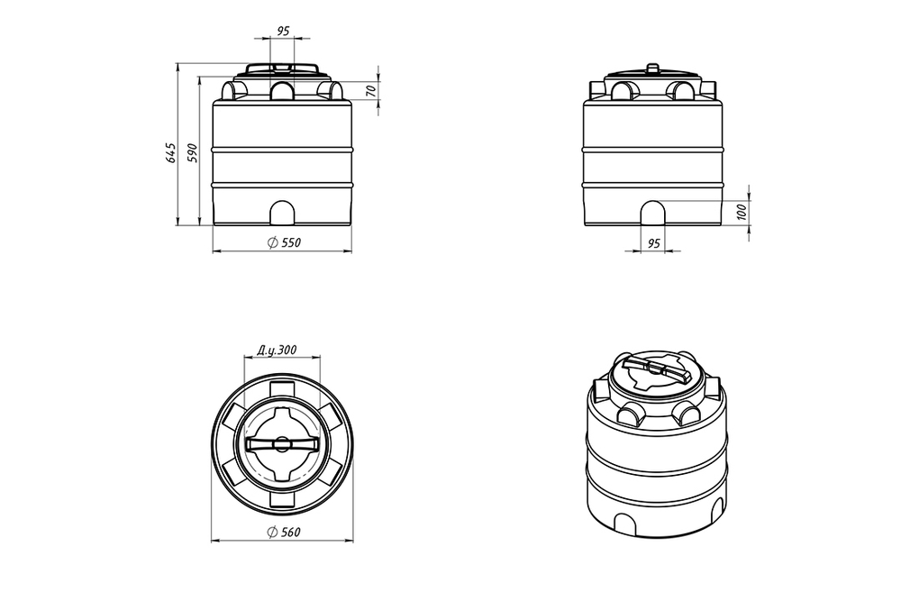 Емкость пластиковая пищевая ЭкоПром ЭВЛ-Т 100 л. вертикальная (58x58x65см;синий) - арт.555612.2