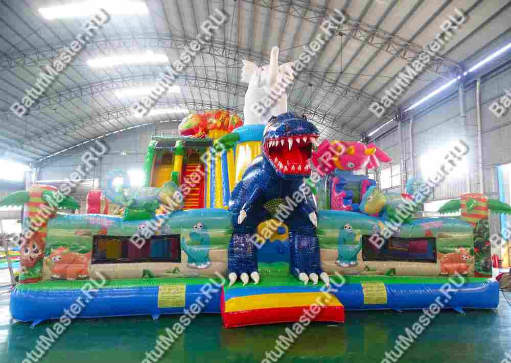 Коммерческий надувной батут "Хамелеон и динозавры" 12*6*6 м