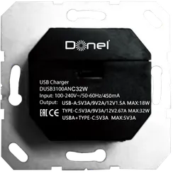 Donel USB зарядное устройство, 3.1A тип A:max 18W,тип С:max 32W, черный, серия DUSB.