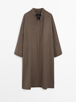 Massimo Dutti Длинное пальто из смесовой шерсти, коричневый