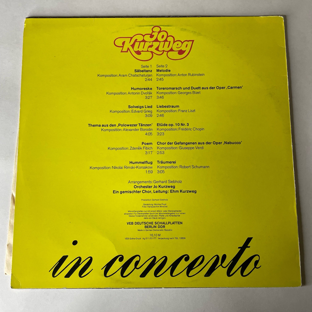 Винтажная виниловая пластинка LP Jo Kurzweg In Concerto (ГДР 1977)