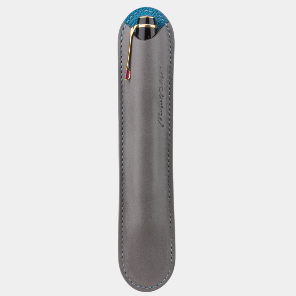 Чехол кожаный для ручки Plume Bicolor серого цвета