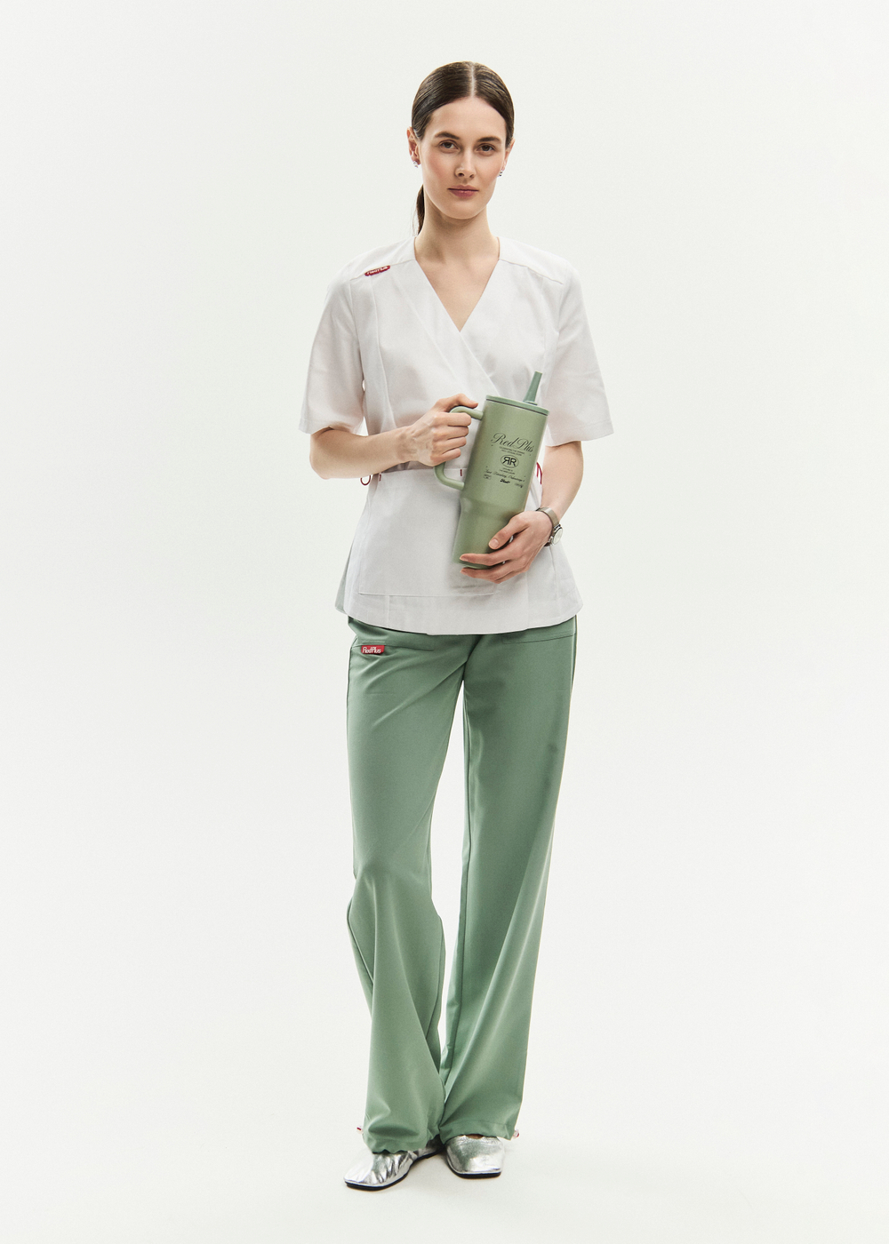 Топ с запахом медицинский женский Йошо, белый хлопок OLD