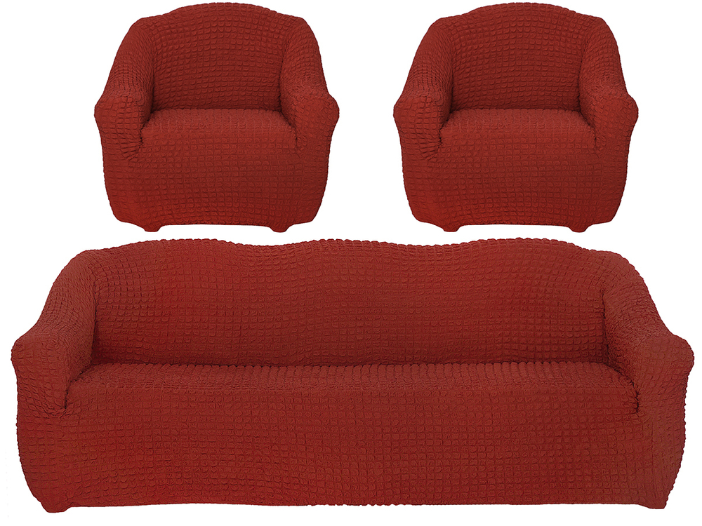 Комплект чехлов на диван и 2 кресла без оборки, цвет Терракот