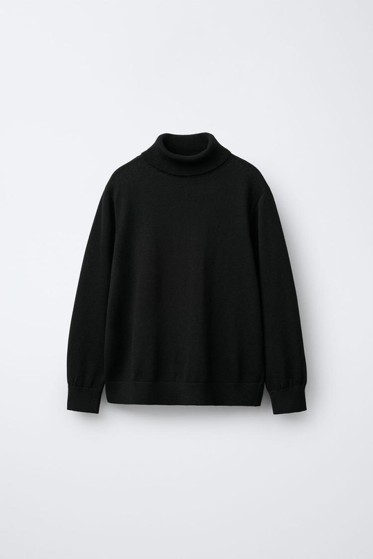 ZARA ВЯЗАНЫЙ СВИТЕР С ВОРОТНИКОМ-СТОЙКОЙ, ЧЕРНЫЙ