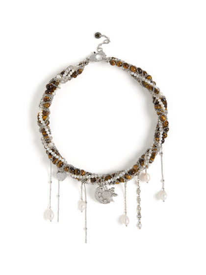 Колье "Sun And Moon" из тигрового глаза Silver