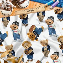 Ткань кулирная гладь крупные мишки тедди