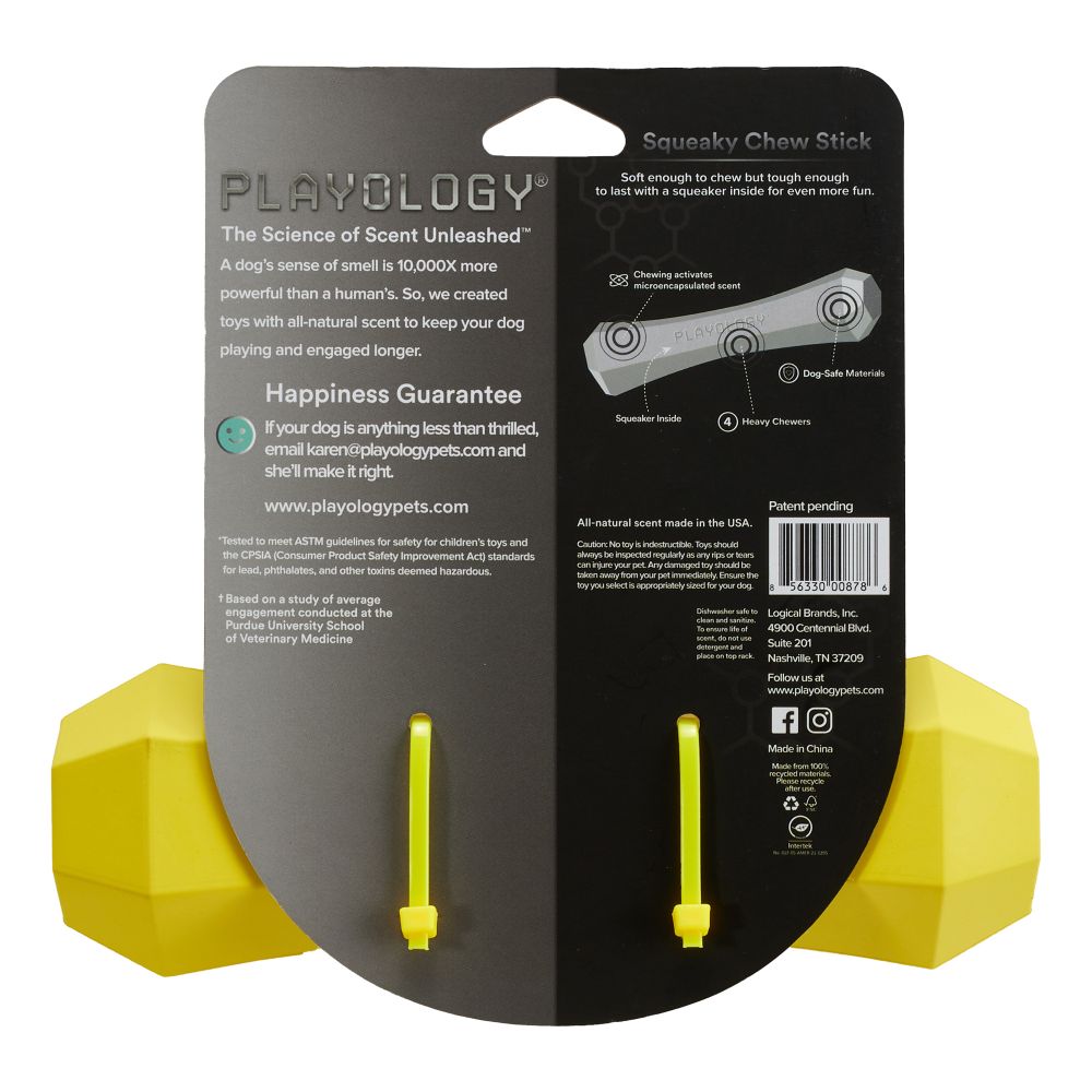 Жевательная палочка Playology SQUEAKY CHEW STICK для собак средних и крупных пород с ароматом курицы, большая, цвет желтый Жевательная палочка Playology SQUEAKY CHEW STICK для собак средних и крупных пород с ароматом курицы, большая, цвет желтый