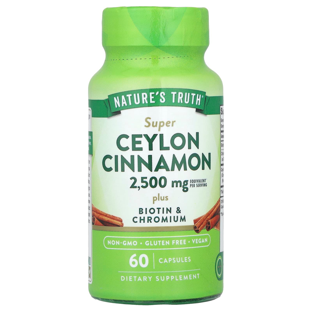Nature's Truth, Цейлонская корица с биотином и хромом, 60 капсул