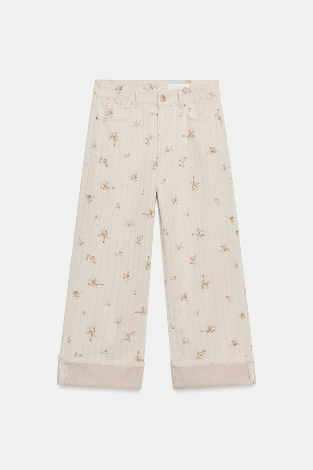 ZARA ДЖИНСЫ TAPERED СО СРЕДНЕЙ ПОСАДКОЙ И ЦВЕТОЧНЫМ ПРИНТОМ — ZW COLLECTION, БЕЖЕВЫЙ
