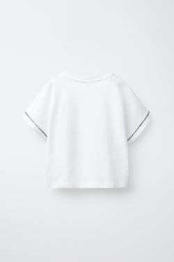 ZARA ФУТБОЛКА С ВЫШИВКОЙ «ЛОДКА», БЕЛЫЙ