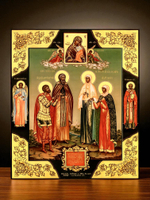 Икона святые Александр, Сергий, Елизавета и Юлия перед иконой Божией Матери Ярославская