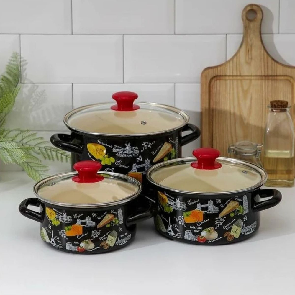 Набор эмалированной посуды 6 пр, кастрюли 1.5,2.3,5 л, Керчь, Сыр-5-1-Экстра, корич