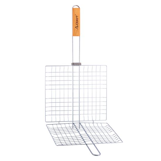 Решетка для гриля 27х24х2,5 см. из хромированной стали СКАУТ СК-0702 с деревянными ручками