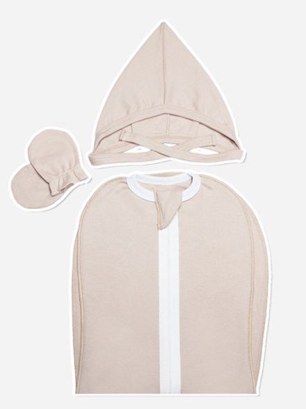 Сет. Пеленальный кокон + чепчик + антицарапки Светлый кофе