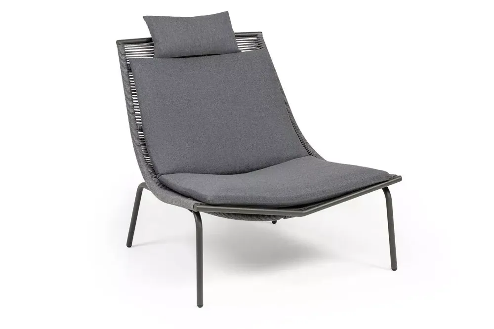 "Авиньон" кресло плетеное из роупа, каркас алюминий серый (RAL7022) муар, роуп серый круглый, ткань темно-серая 027