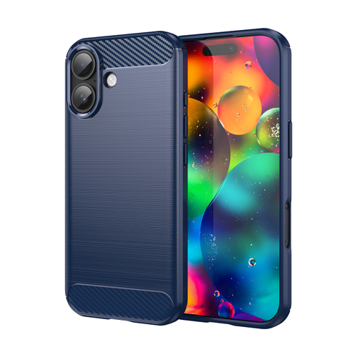 Мягкий защитный чехол синего цвета на iPhone 17, серия Carbon (дизайн в стиле карбон) от Caseport