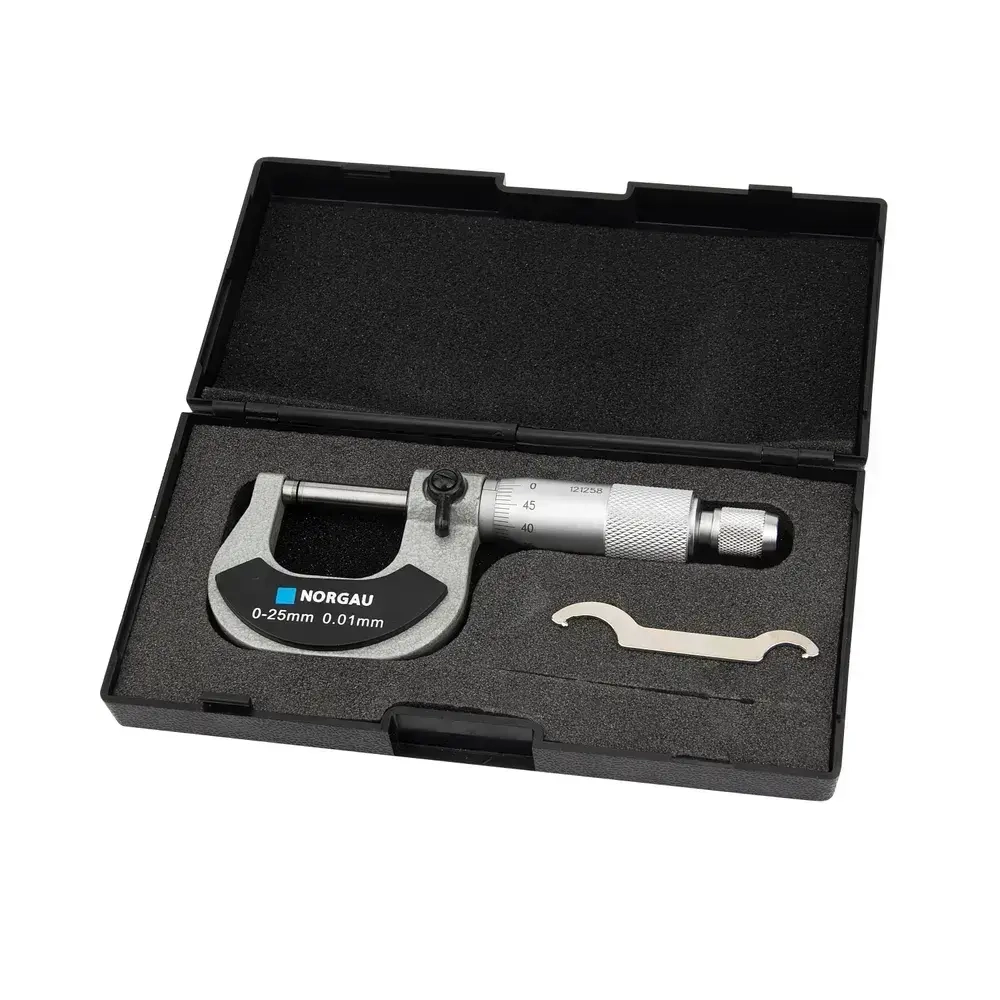 Микрометр гладкий NORGAU Industrial 0-25 мм, ГОСТ, Госреестр, с тонко притёртыми измерительными поверхностями