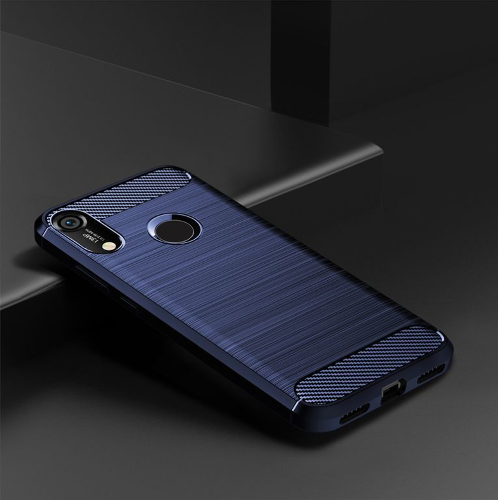 Чехол для Huawei Y6 2019 (Honor 8A Pro) цвет Blue (синий), серия Carbon от Caseport