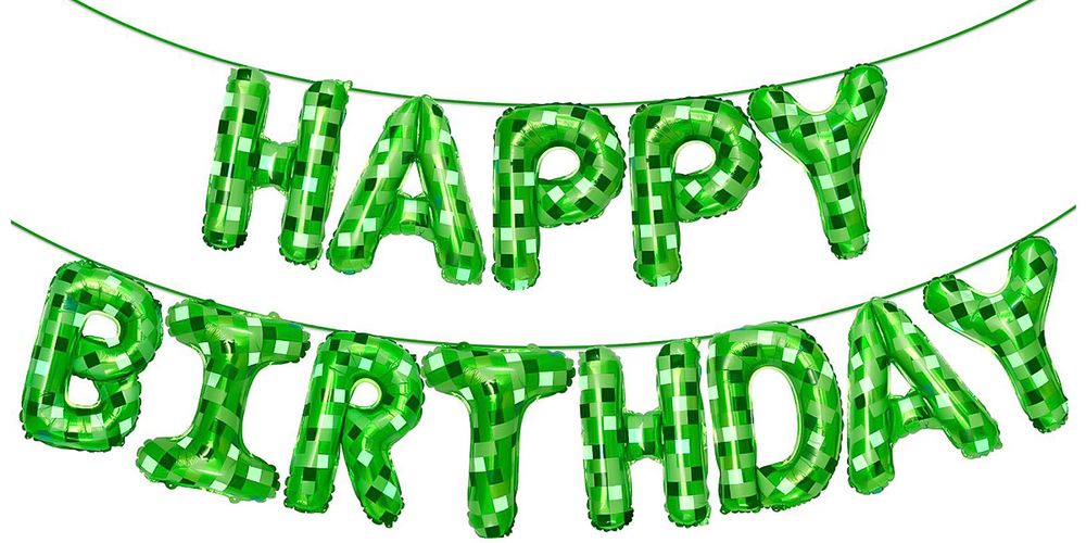 Набор шаров-букв (16&#39;&#39;/41 см) Мини-Надпись &quot;Happy Birthday&quot;, Пиксели, Зеленый, 1 шт.