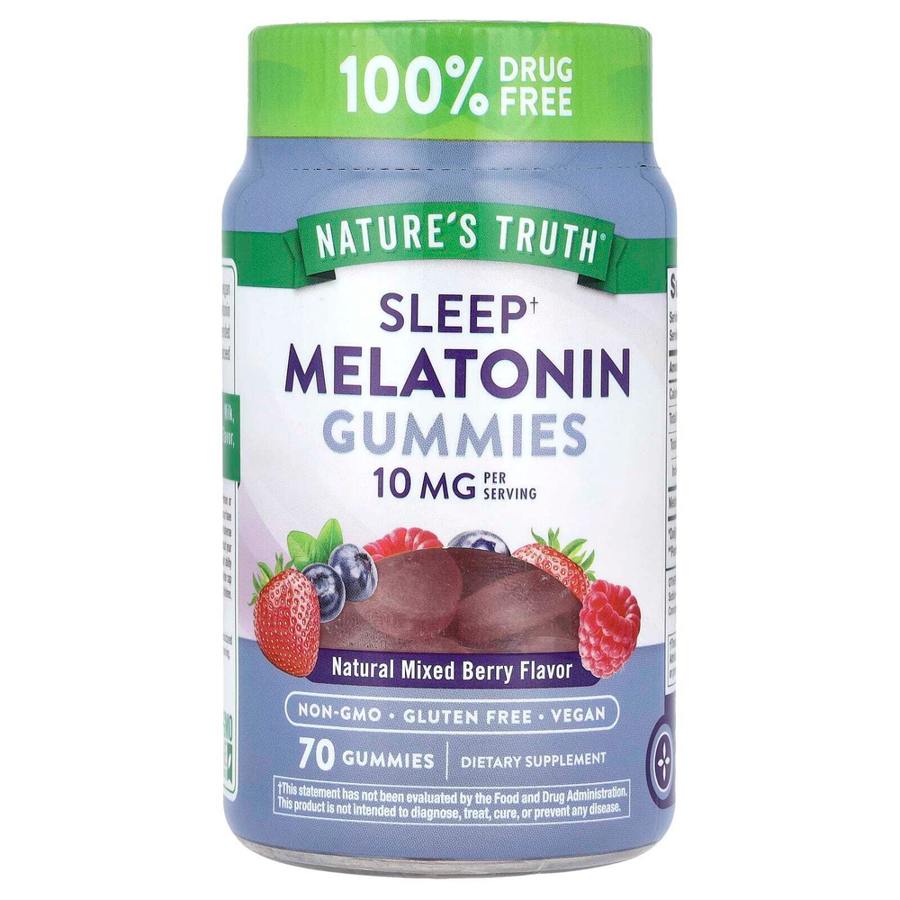 Nature's Truth, Sleep, жевательные таблетки с мелатонином, со вкусом натурального ягодного ассорти, 70 жевательных таблеток (5 мг в 1 жевательной таблетке)