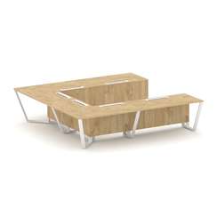 Steel Meet Стол переговорный П-образный KDK-PR.B.SP-11P Тиквуд Светлый/Металл Белый 3200*3200*750