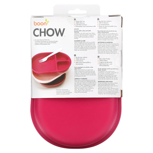 Boon, Chow, разделенный набор силиконовых тарелок, от 6 месяцев, розовый, 3 шт.
