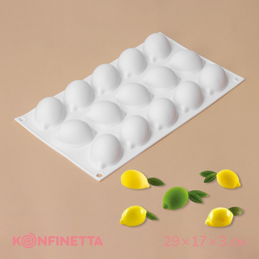 Форма для муссовых десертов и «Лимоны», силикон, 29×17×3 см, 15 ячеек (5,5×4 см)