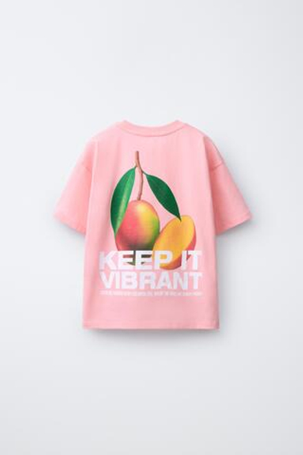 ZARA ФУТБОЛКА С ПРИНТОМ, РОЗОВЫЙ/БЕЛЫЙ