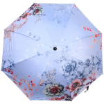 Зонт механический ветроустойчивый, матовая ручка «BESTzontik - exoticа», цветы на голубом, длина 25см, d-110см