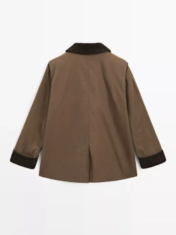 Massimo Dutti Парка с вощеным покрытием и деталями из вельвета, коричневый