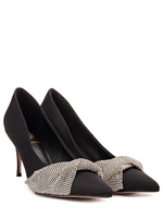 Женские туфли замшевые чёрные с бантом из страз