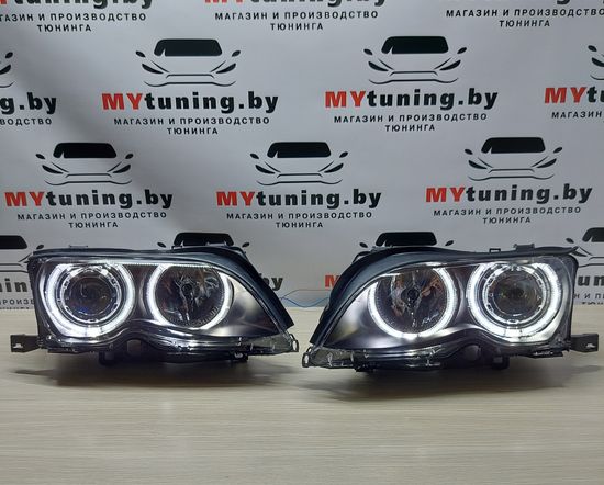 Передние фары angel eyes led black для BMW 3 E46