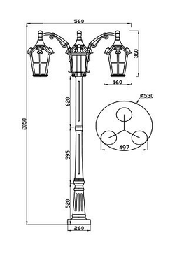 Уличный наземный высокий светильник Maytoni O413FL-03BZ