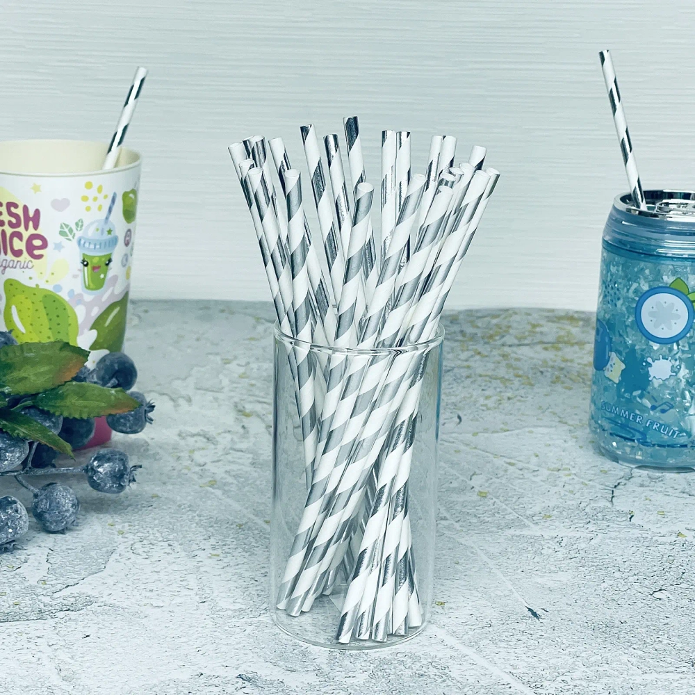 Трубочка для коктейля «Праздник» 19,5 см d-6 мм (набор 25 шт), Серебро