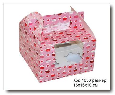 Коробка код 1633 с окном размер 16х16х10 см для капкейков