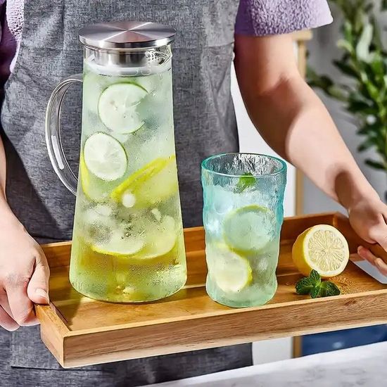 Графин стеклянный 1200 мл. с ручкой Kamille KM 9033 с крышкой из нержавеющей стали