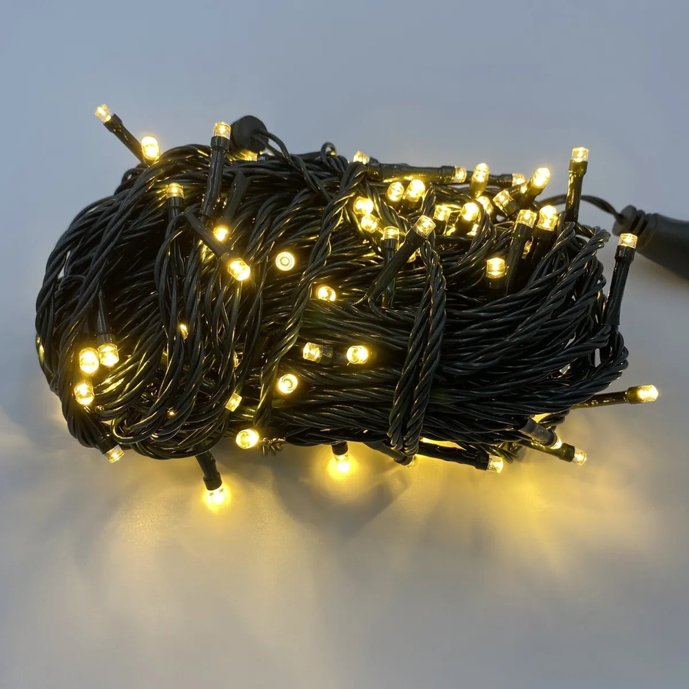Электрогирлянда внешняя Нить 20м 200LED, теплый белый, 8 режимов, с коннектором, темно-зеленый кабел