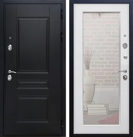 Входная металлическая дверь с зеркалом RеX (РЕКС)  Премиум-Н 243 Венге 3К / зеркало Пастораль  Силк сноу