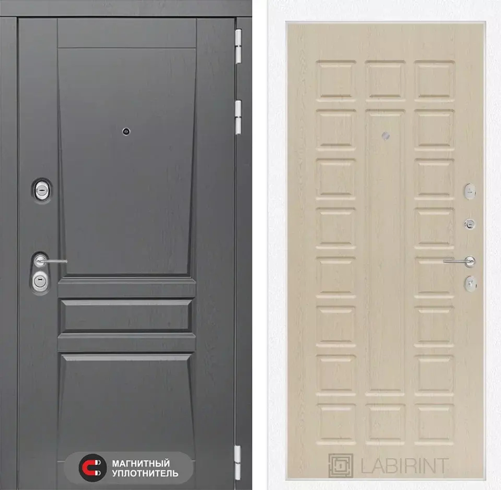 Дверь входная Лабиринт Платинум 04 - Беленый дуб металлическая