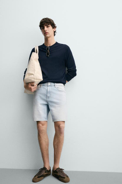 ZARA ДЖИНСОВЫЕ ШОРТЫ REGULAR FIT, ГОЛУБОЙ