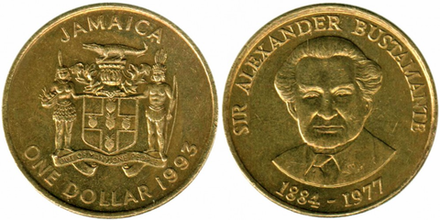 Ямайка 1 доллар, 1993 - 1994 Александр Бустаманте XF
