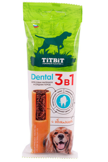 TITBIT профилактическое лакомство DENTAL 3в1 с облепихой для собак мелких и средних пород - 110 гр