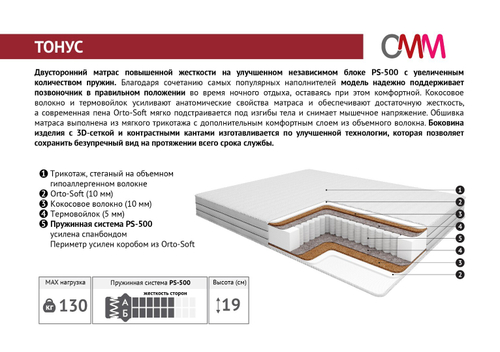 Матрас Тонус 90*200 ПС500  Мелодия Сна