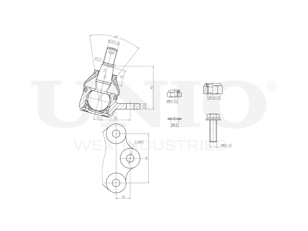 Опора шаровая передняя нижняя UNIO SSP-20065