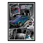 Картон цветной А4 10л 10цв мелованный в папке "Гонки" (Феникс+)