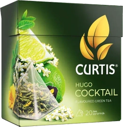 Curtis Hugo Cocktail, чёрный чай с ароматом бузины и мяты в пирамидках, 20 × 1,8г. Кёртис